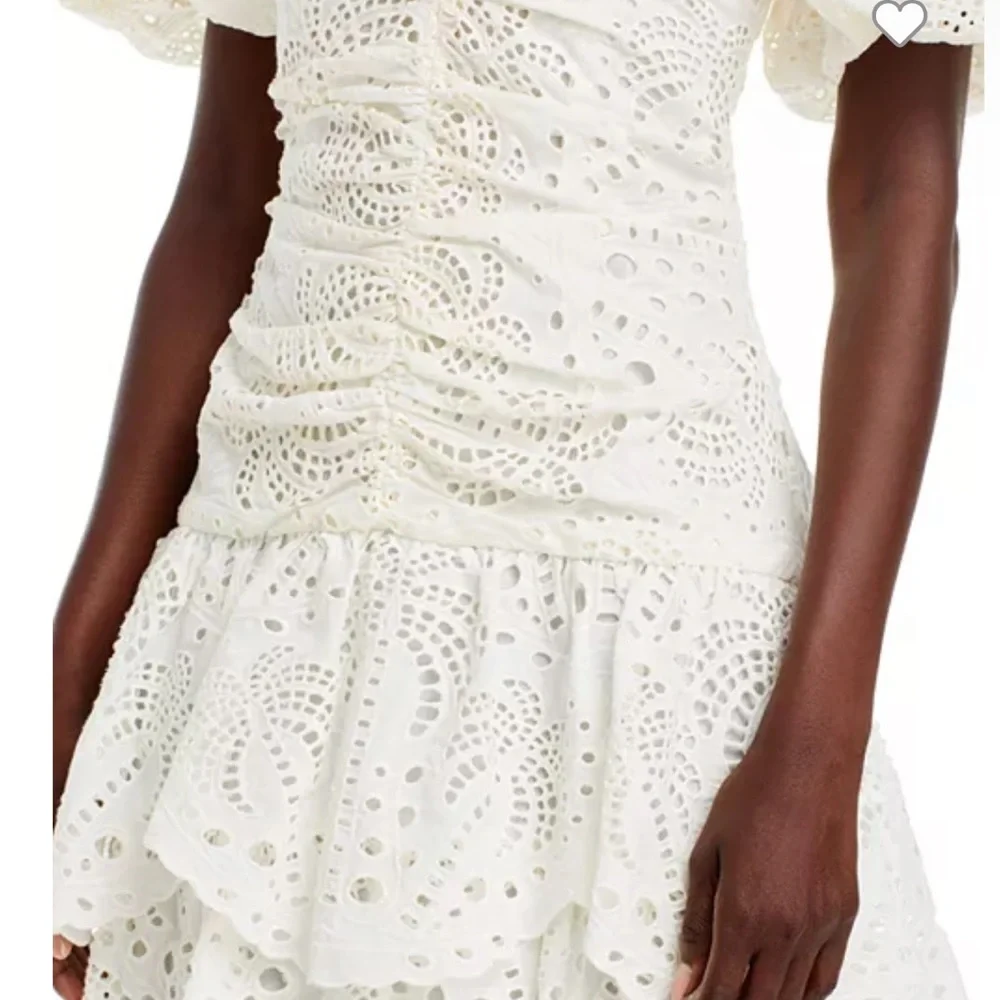NEW FARM RIO White Cotton Eyelet Puff Sleeve Midi Dress Small - Picture 6 of 6